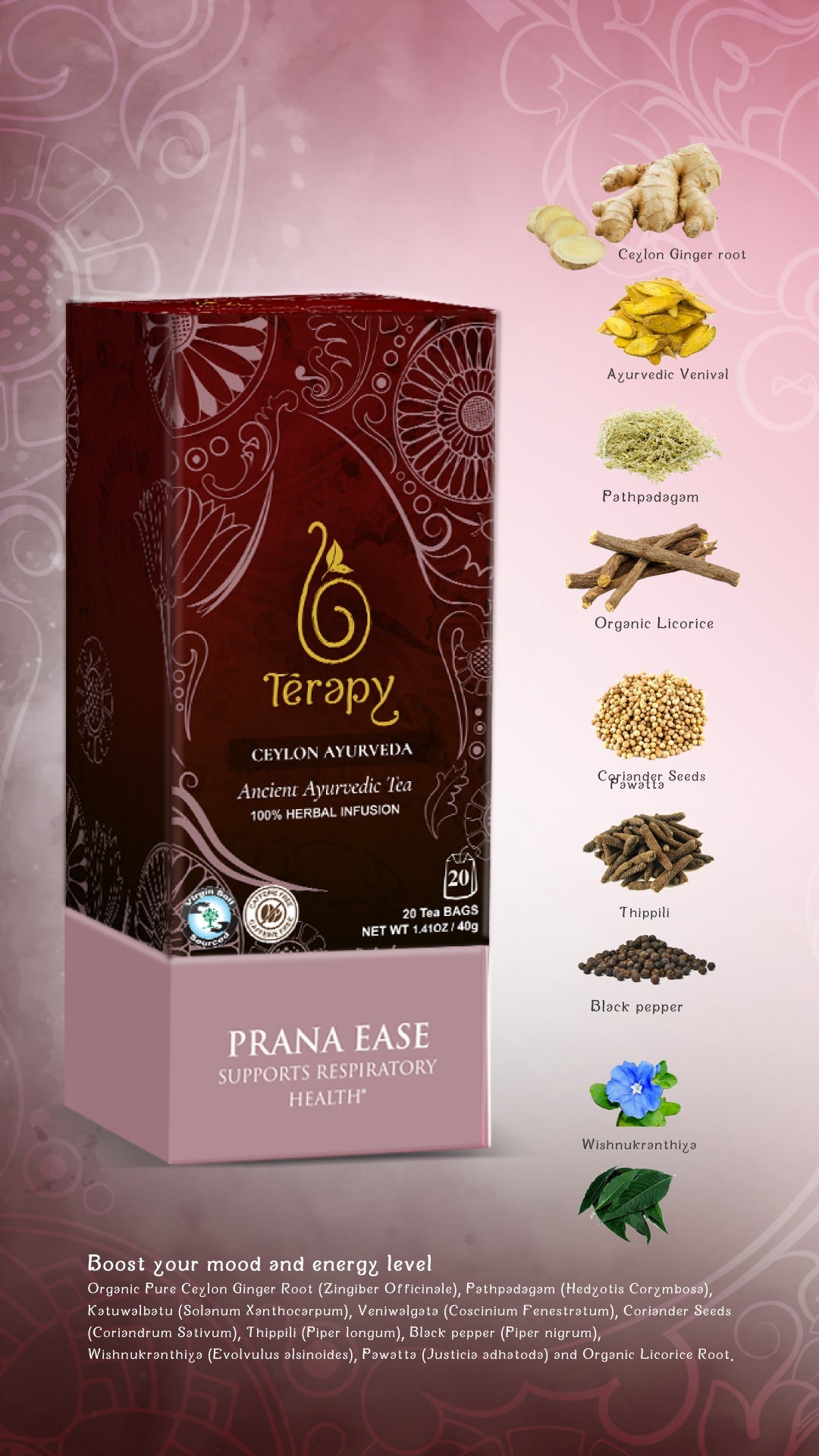 Natural Prana Ease Tea - Herbal Blend for Relaxation & Breath Support (8628313882945)